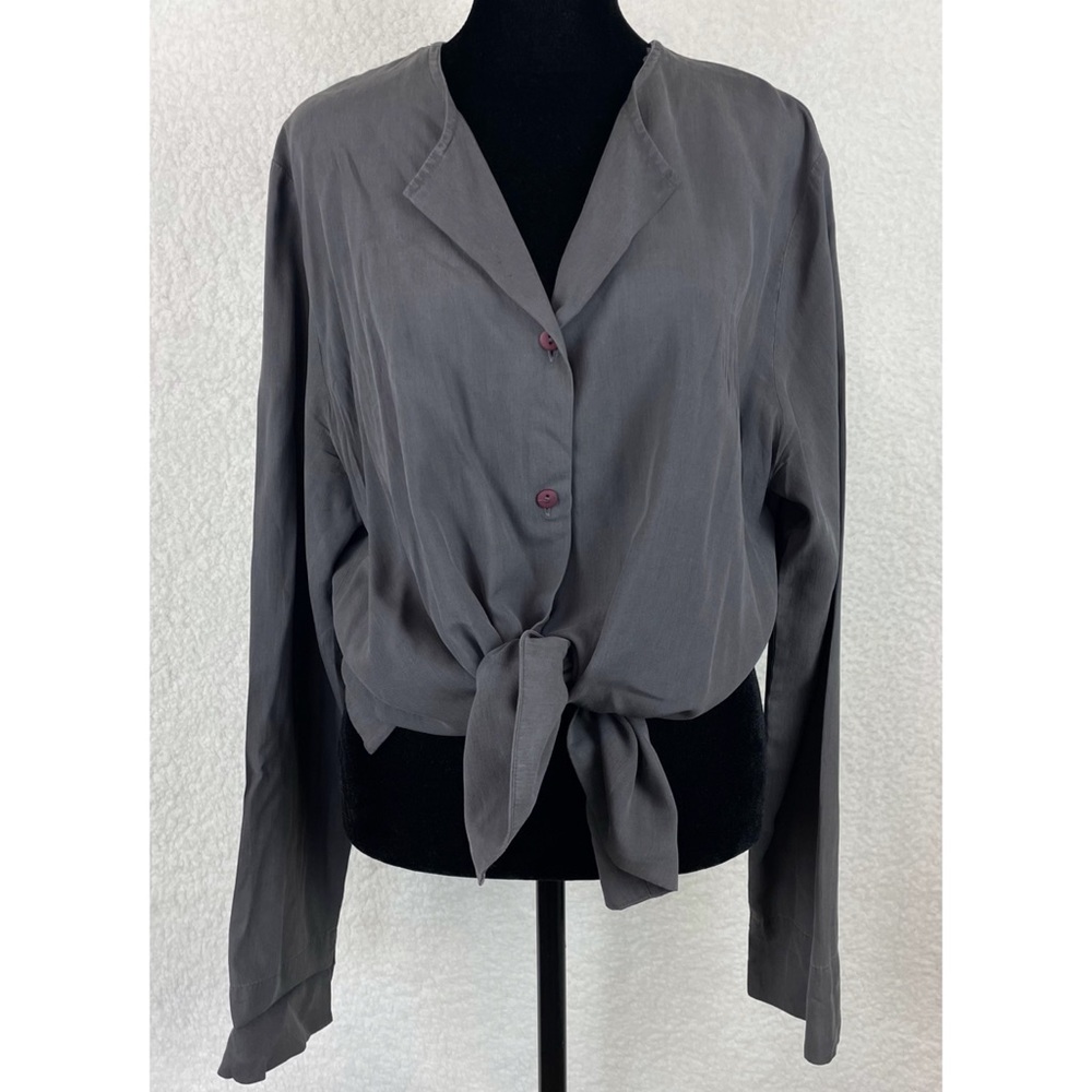 (VTG) EIGHT DEGREES SOUTH • Grey 100% Silk Button-Down Long Sleeve Shirt, M - Picture 2 of 11